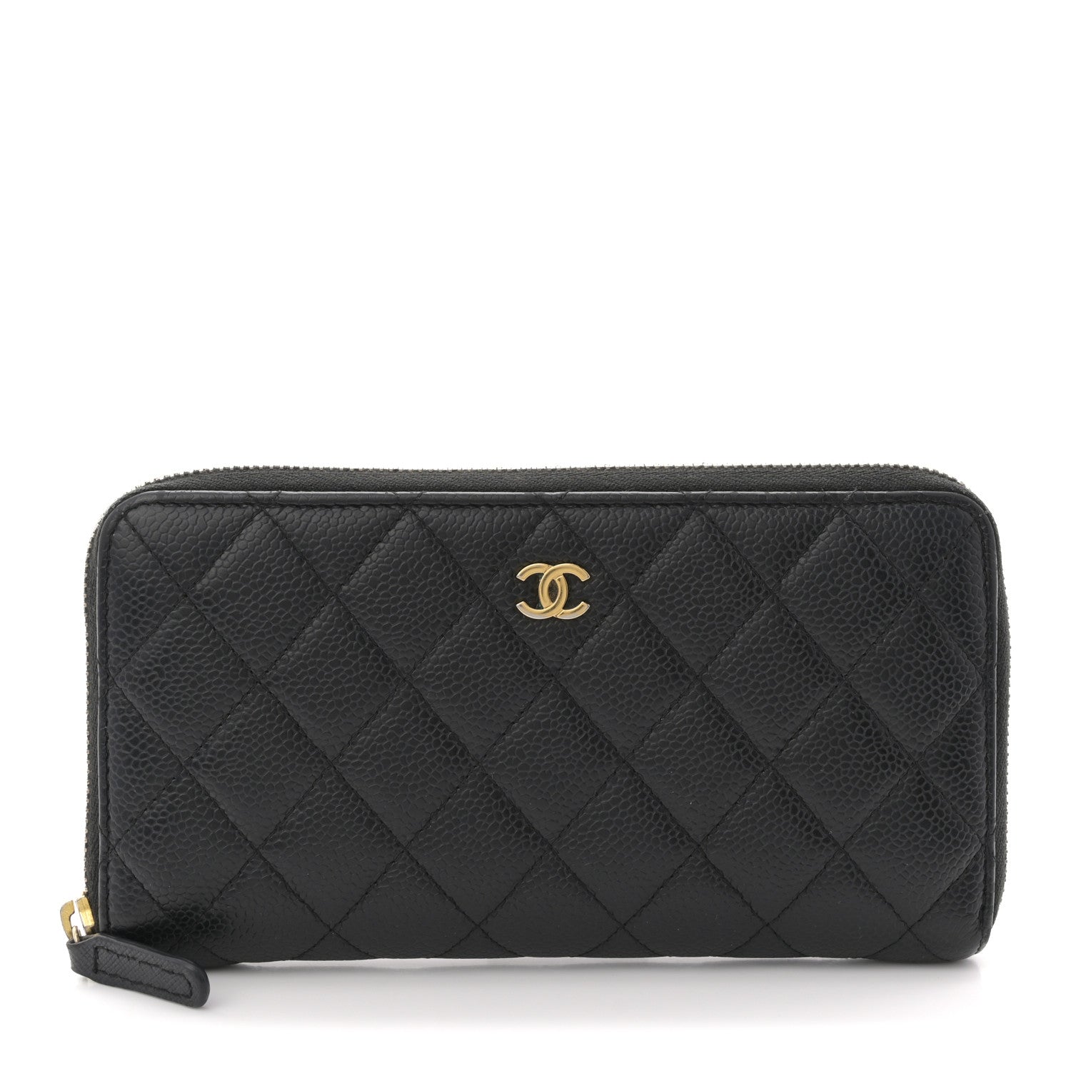 Caviar Quilted Large Gusset Zip Around Wallet Black