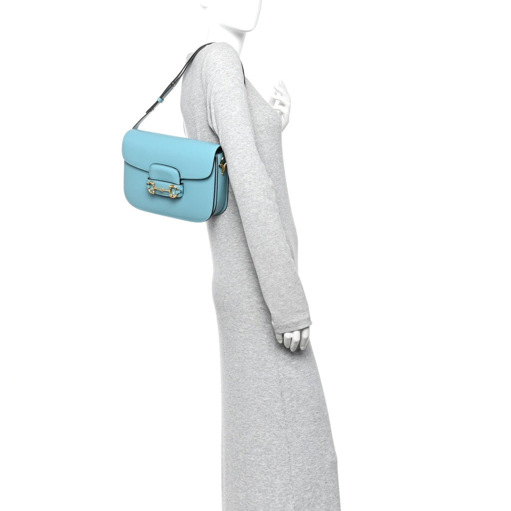 Gucci Azalea Calfskin Horsebit 1955 Shoulder Bag Dusty Azure
