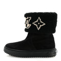 Louis Vuitton Suede Calfskin Shearling Snowdrop Flat Ankle Boot 37.5 Black