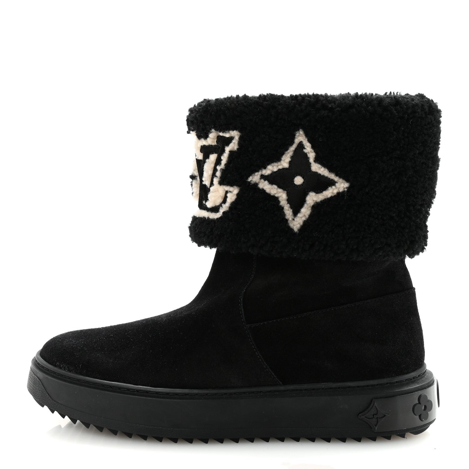 Louis Vuitton Suede Calfskin Shearling Snowdrop Flat Ankle Boot 37.5 Black