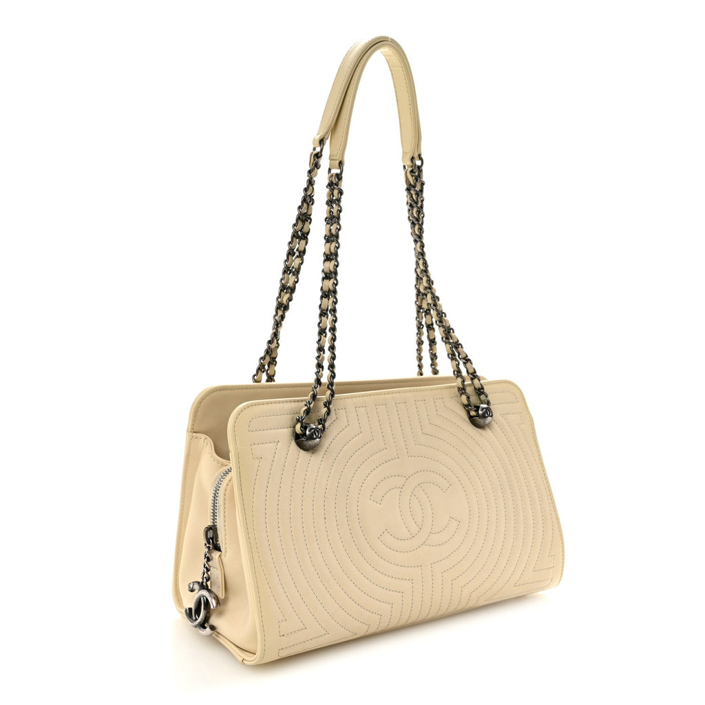 Chanel Glazed Calfskin Quilted Korean Garden Off White