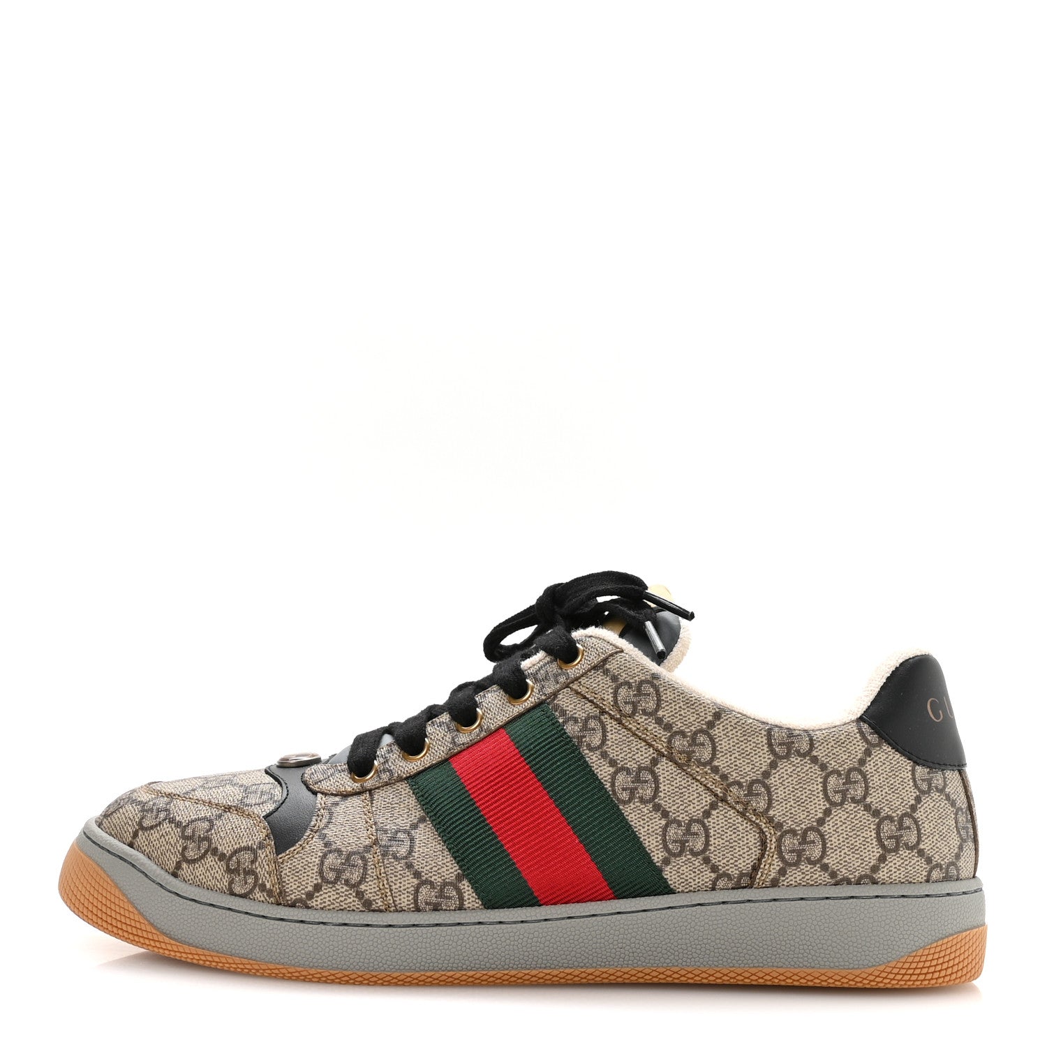 Gucci GG Supereme Monogram Miro Soft Calfskin Web Mens Screener Sneakers 9 Beige Ebony Black New Platinum