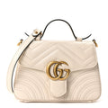 Gucci Calfskin Matelasse Mini GG Marmont Top Handle Shoulder Bag White