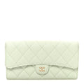 Caviar Quilted Large Gusset Flap Wallet Light Green