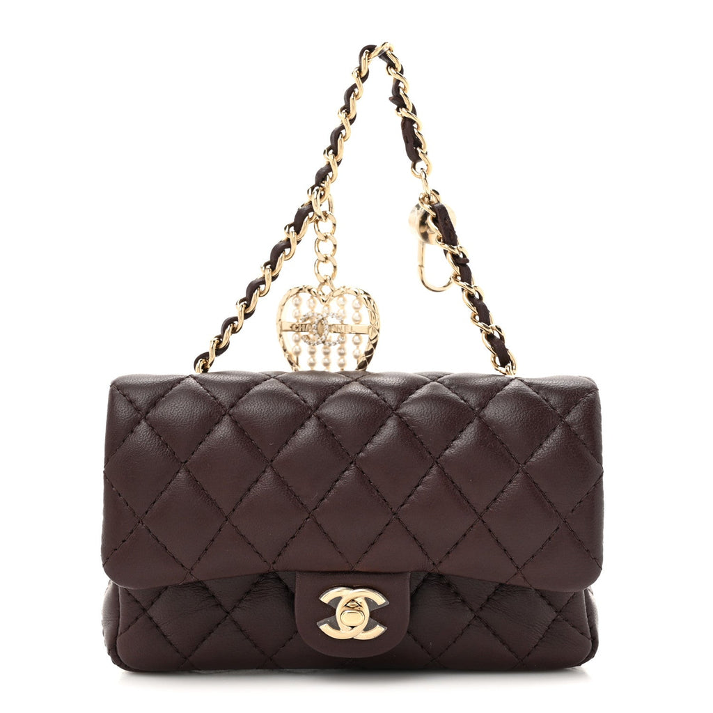Chanel Lambskin Quilted Mini Flap Bag Charm With Hook Dark Brown