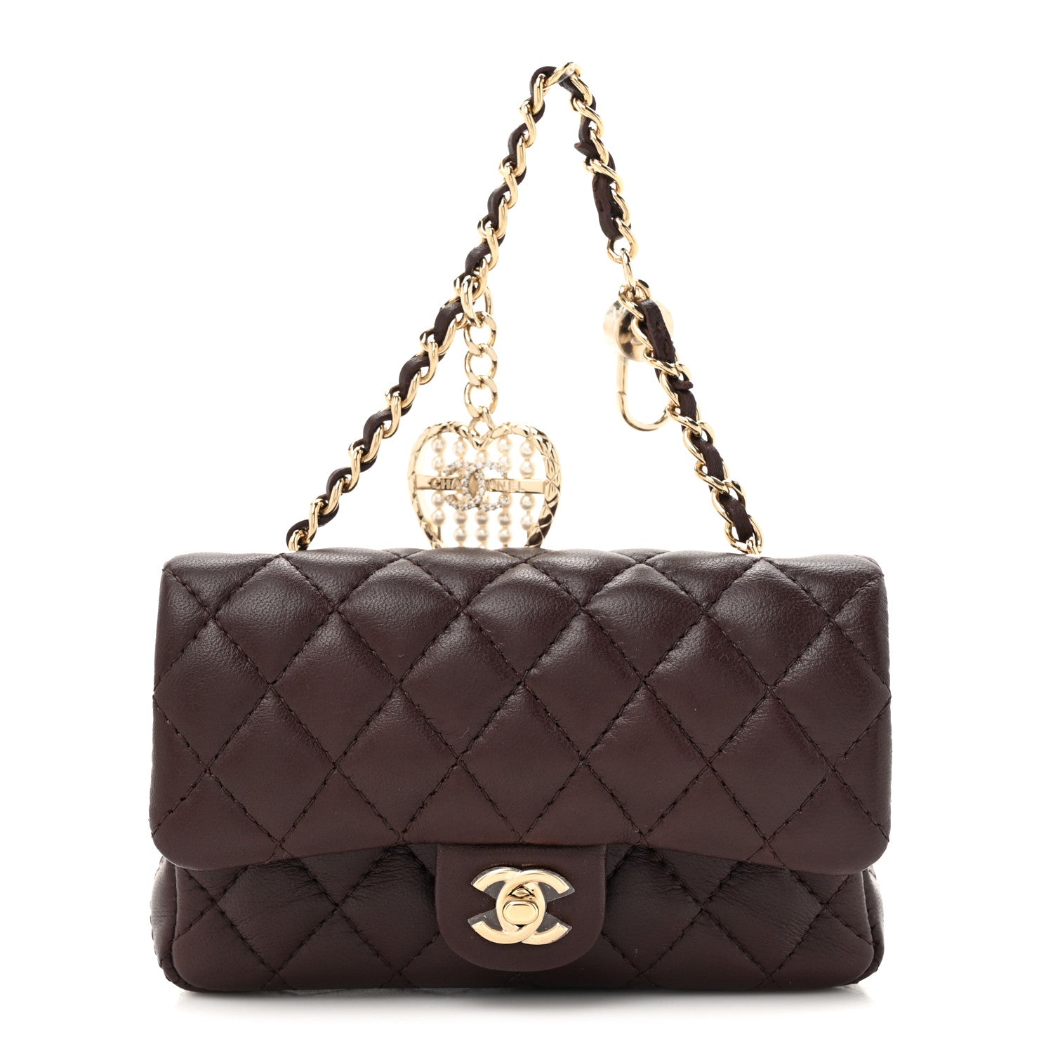 Chanel Lambskin Quilted Mini Flap Bag Charm With Hook Dark Brown