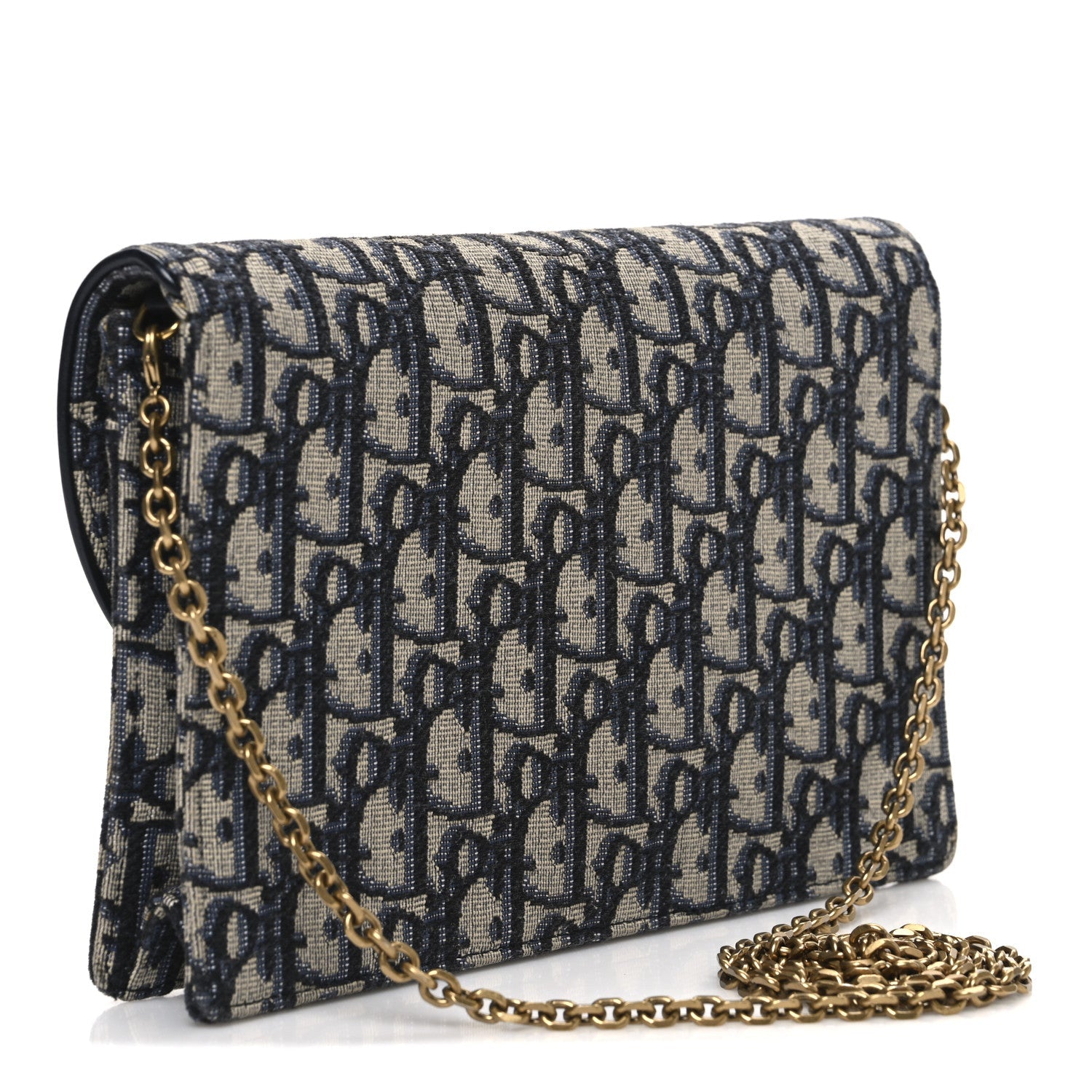 Christian Dior Oblique Saddle Chain Pouch Blue