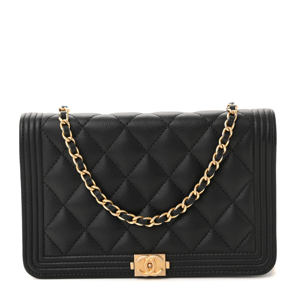 Chanel Caviar Quilted Boy Wallet On Chain WOC Black