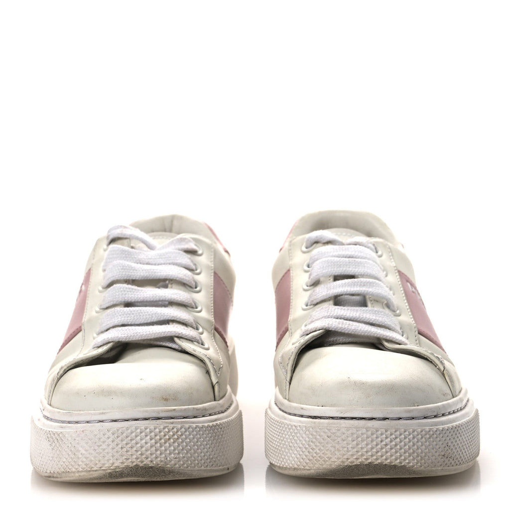 Prada Vitello Soft Logo 45mm Platform Sneakers 35.5 White Pink