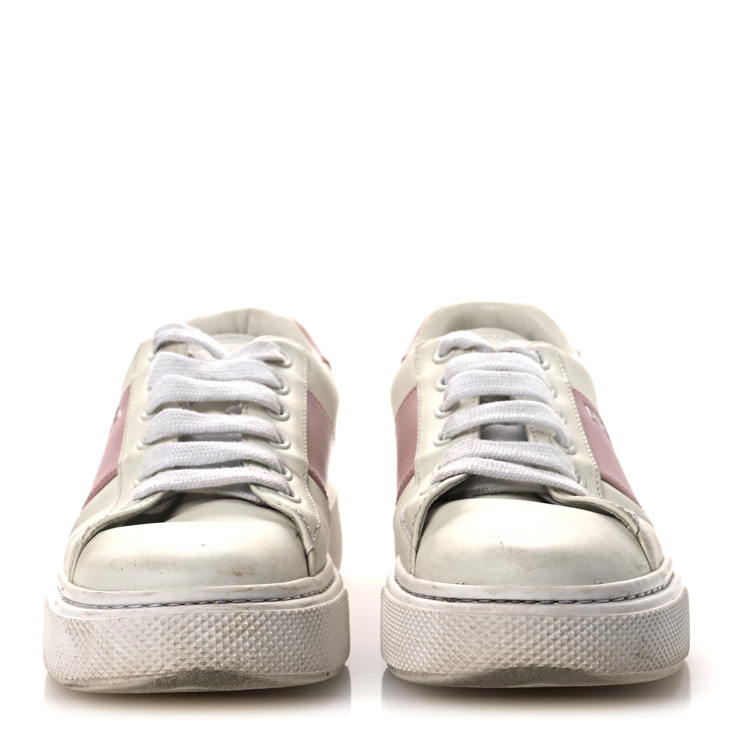 Prada Vitello Soft Logo 45mm Platform Sneakers 35.5 White Pink