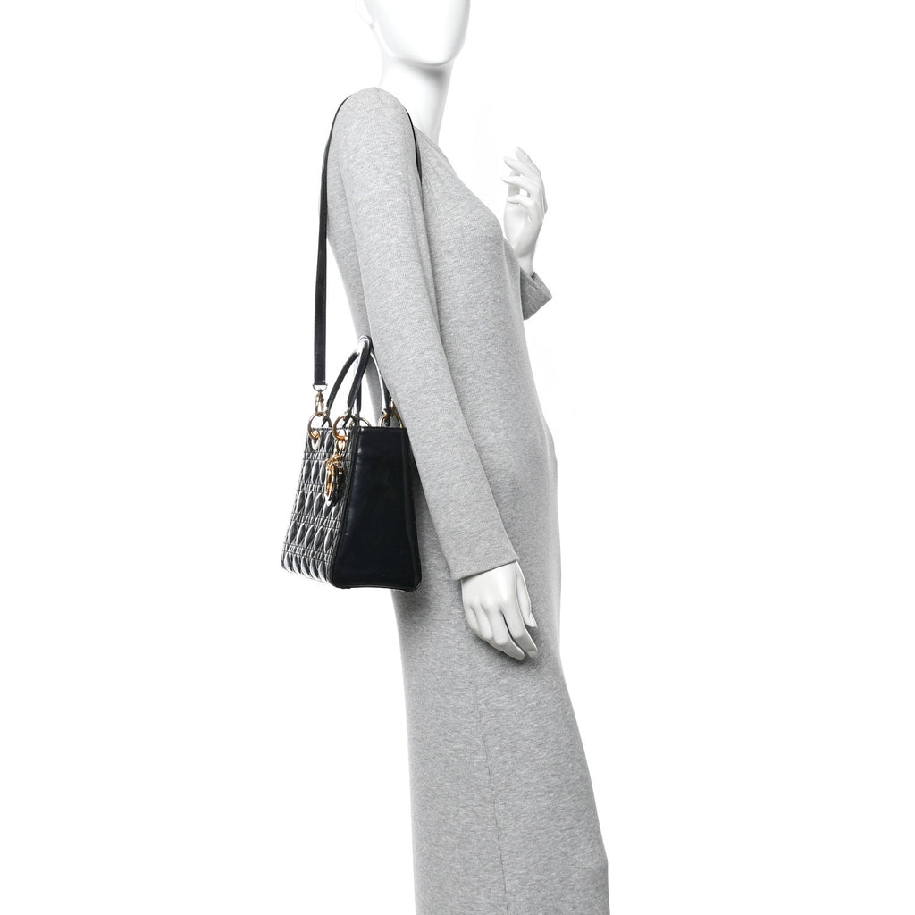 Christian Dior Patent Cannage Medium Lady Dior Black