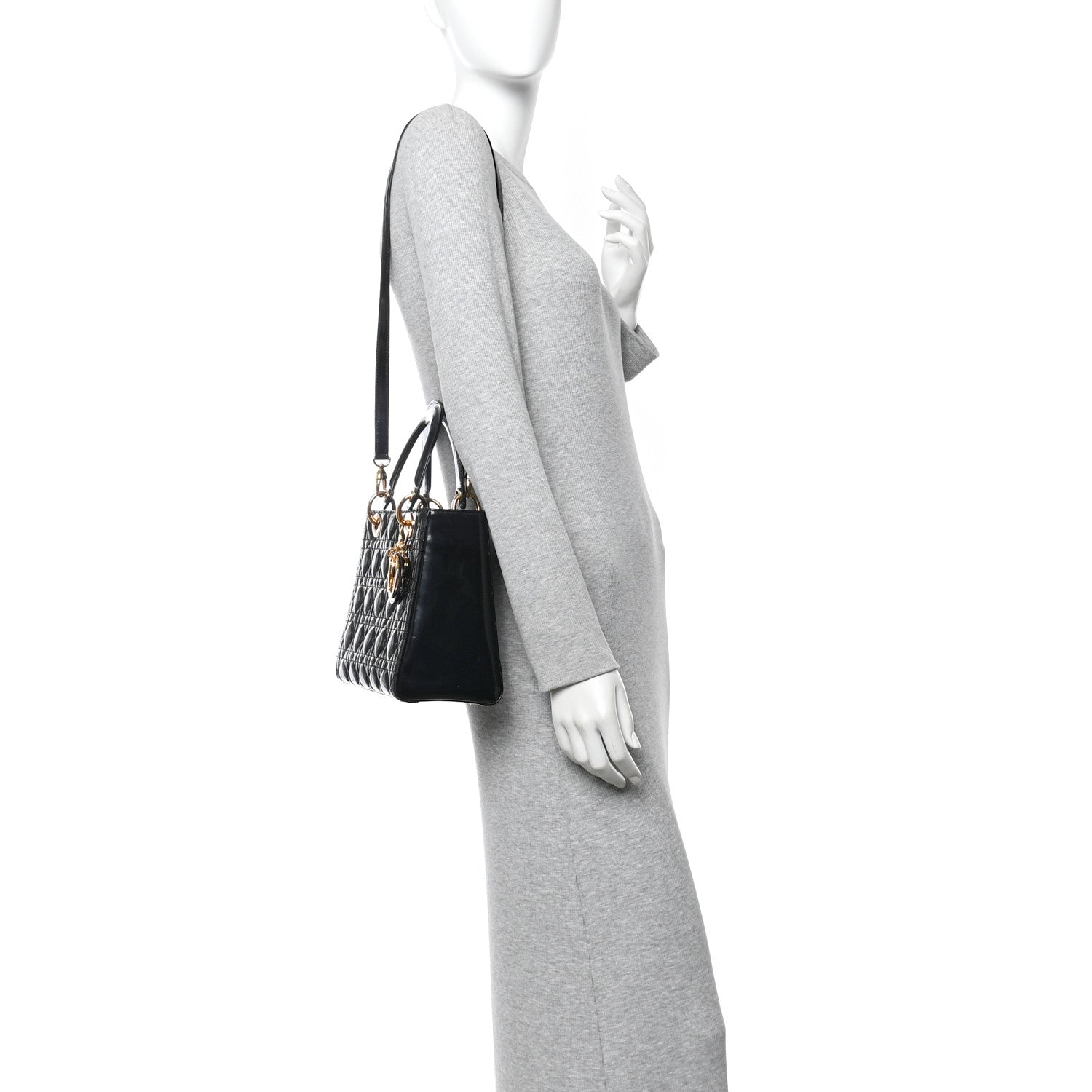 Christian Dior Patent Cannage Medium Lady Dior Black