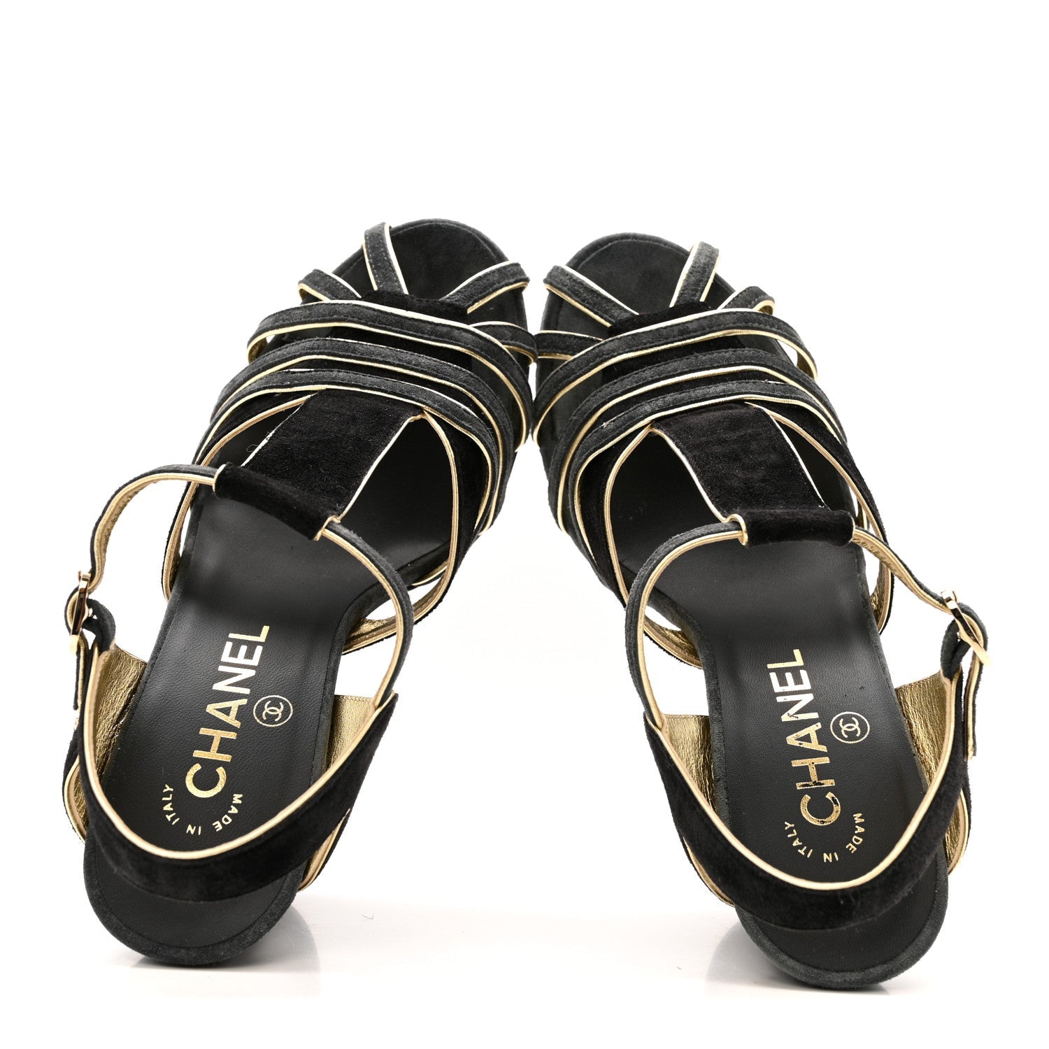 Chanel Suede Calfskin Peep Toe Ankle Strap Pumps 37 Black Grey