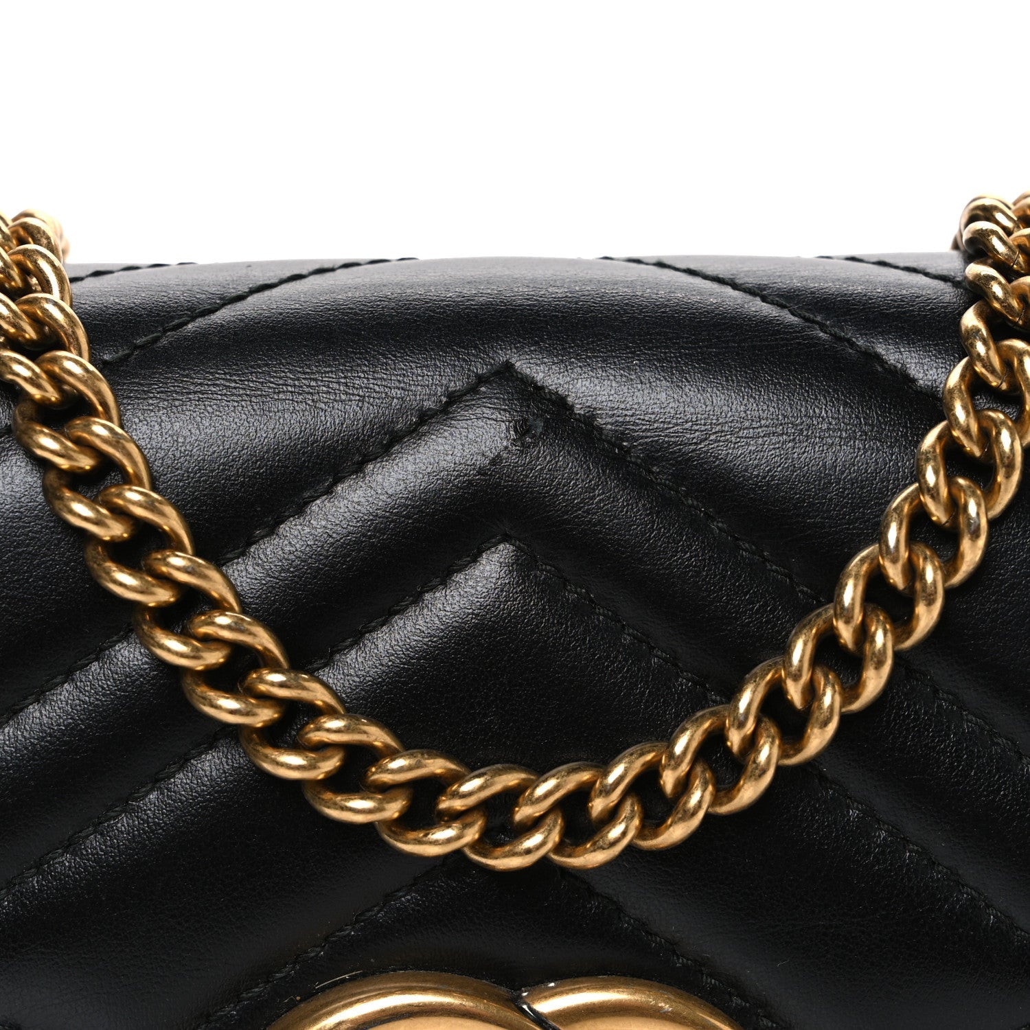 Gucci Calfskin Matelasse GG Marmont Chain Wallet Black