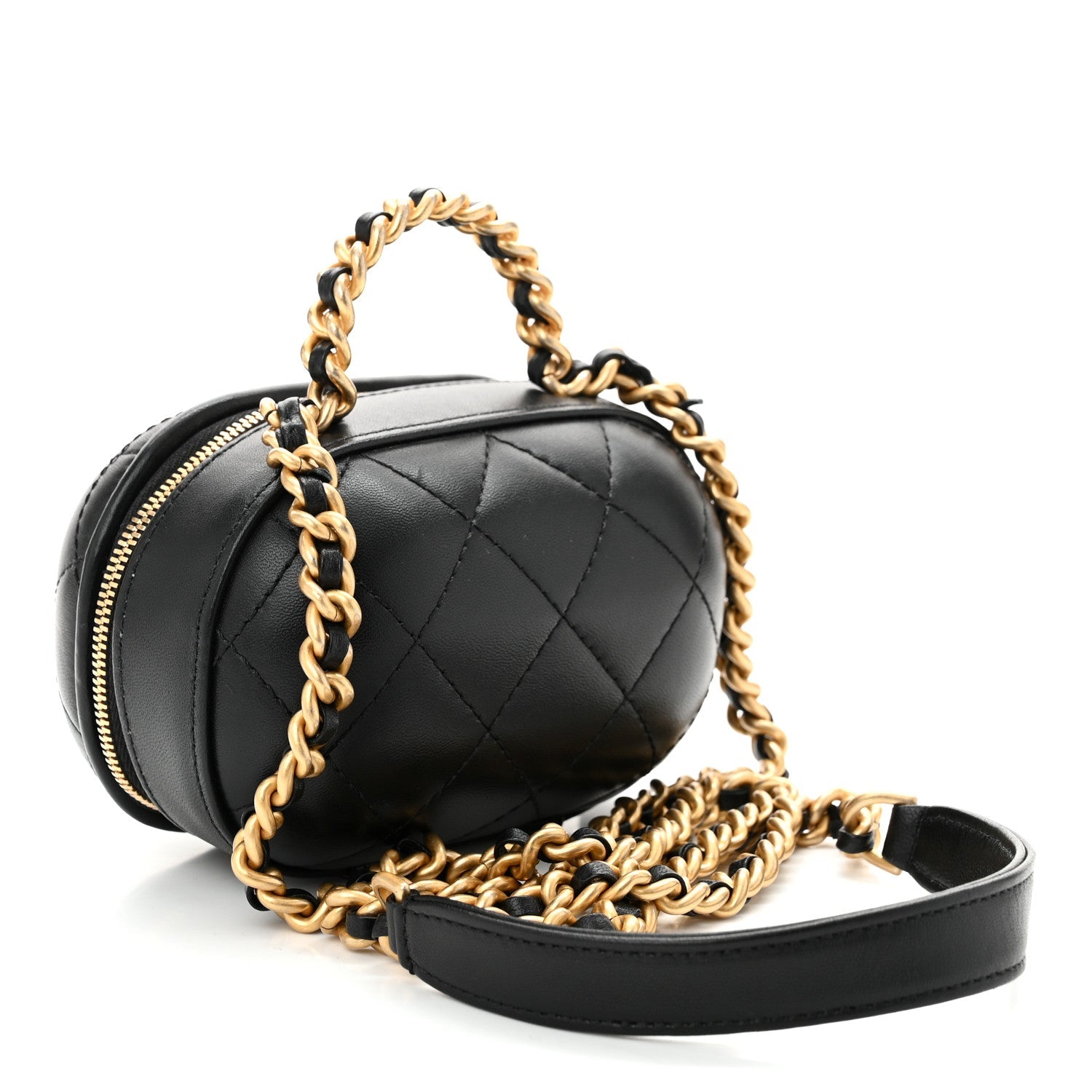 Chanel Lambskin Quilted CC Bubble Vanity Case With Chain Black