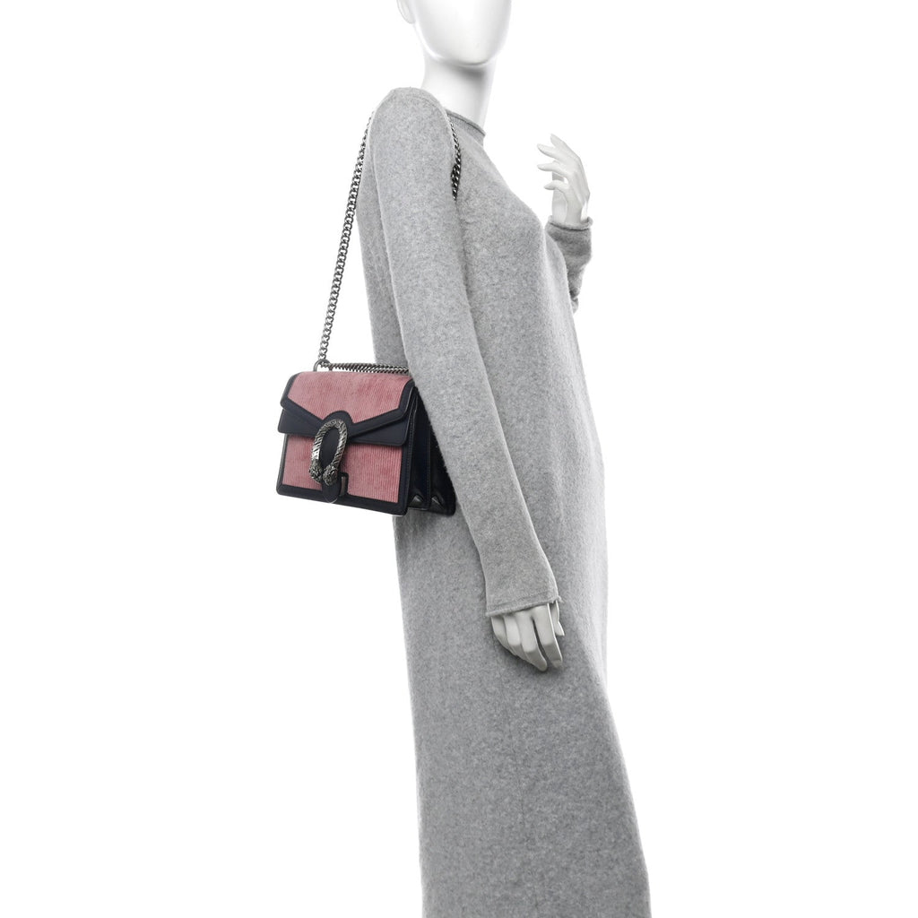 Gucci Lanzo Stretch Cord Azalea Calfskin Small Dionysus Shoulder Bag Pink Blue