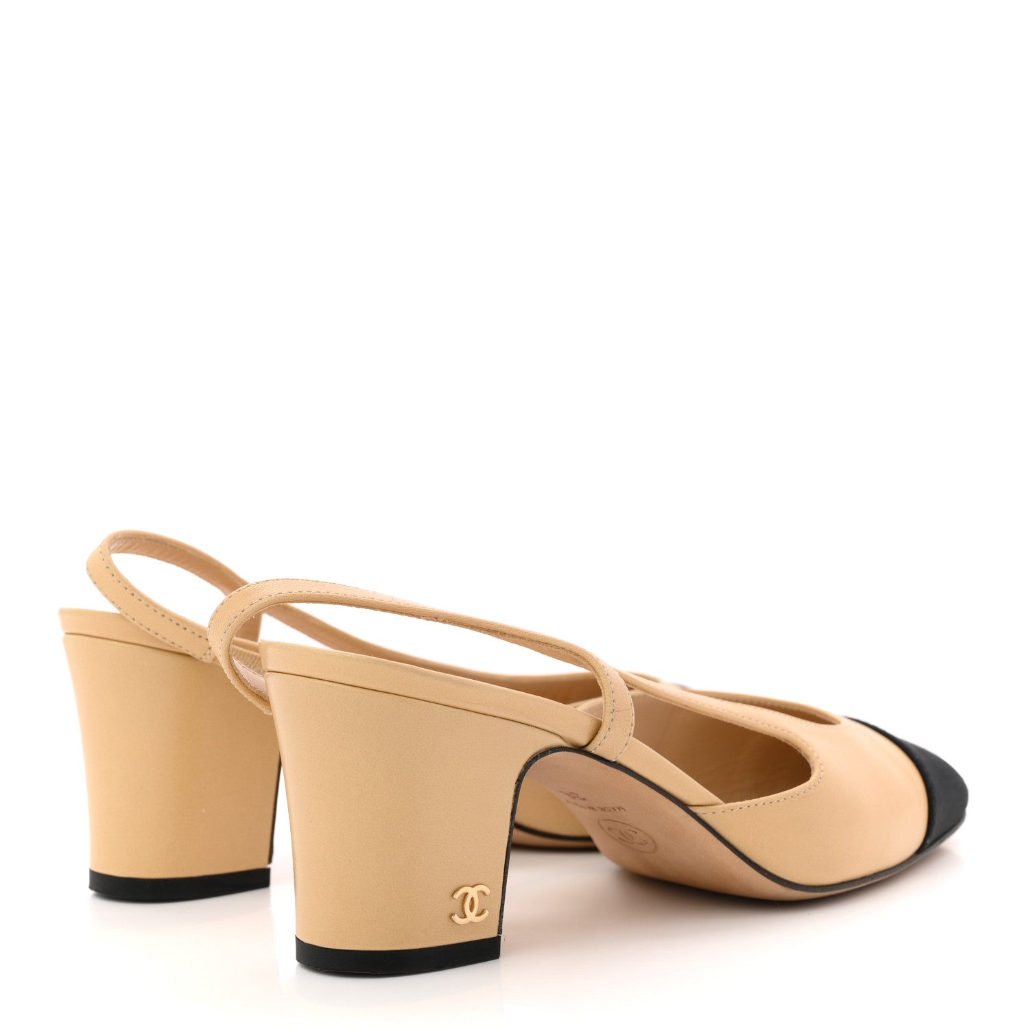 Goatskin Grosgrain Cap Toe CC Slingback Pumps 36 Beige Black