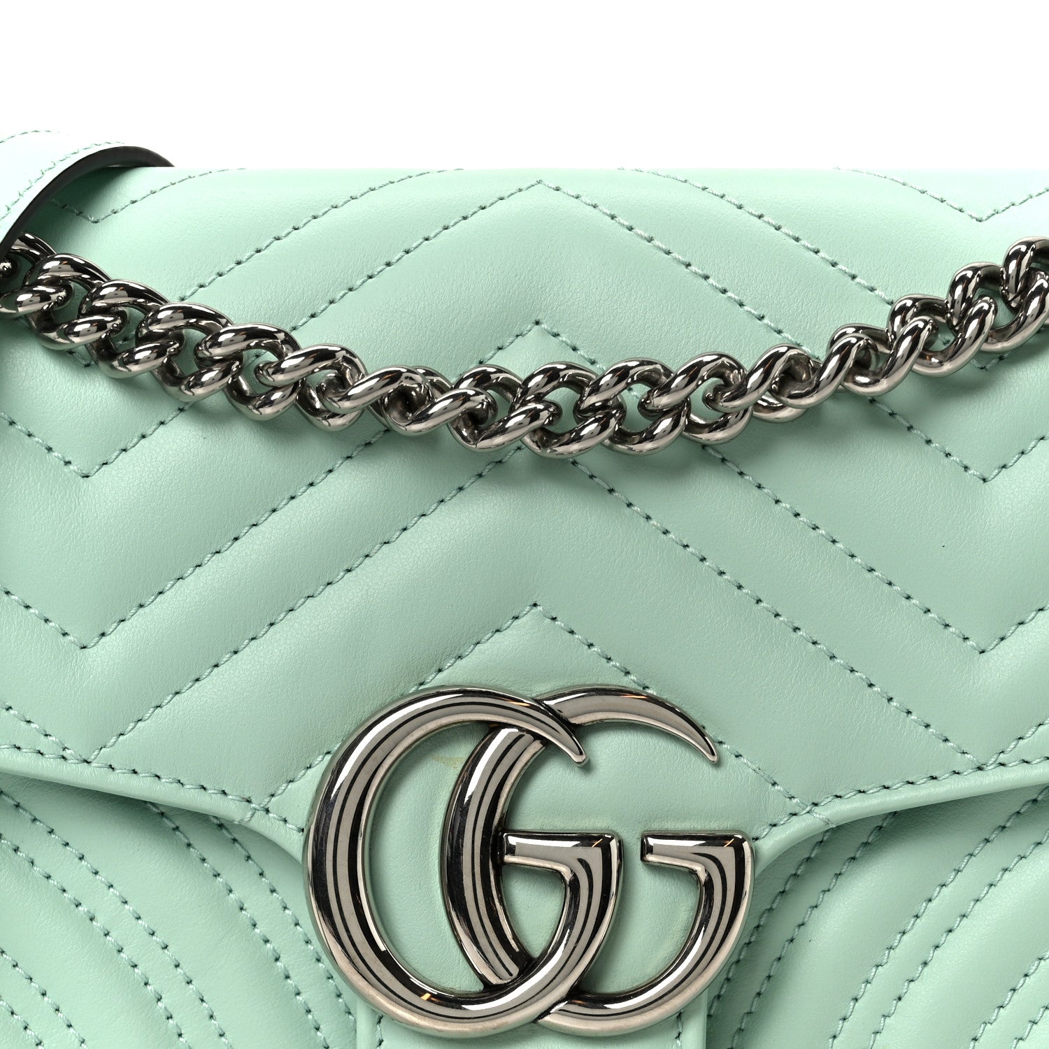 Gucci Calfskin Matelasse Small GG Marmont Shoulder Bag Water Green