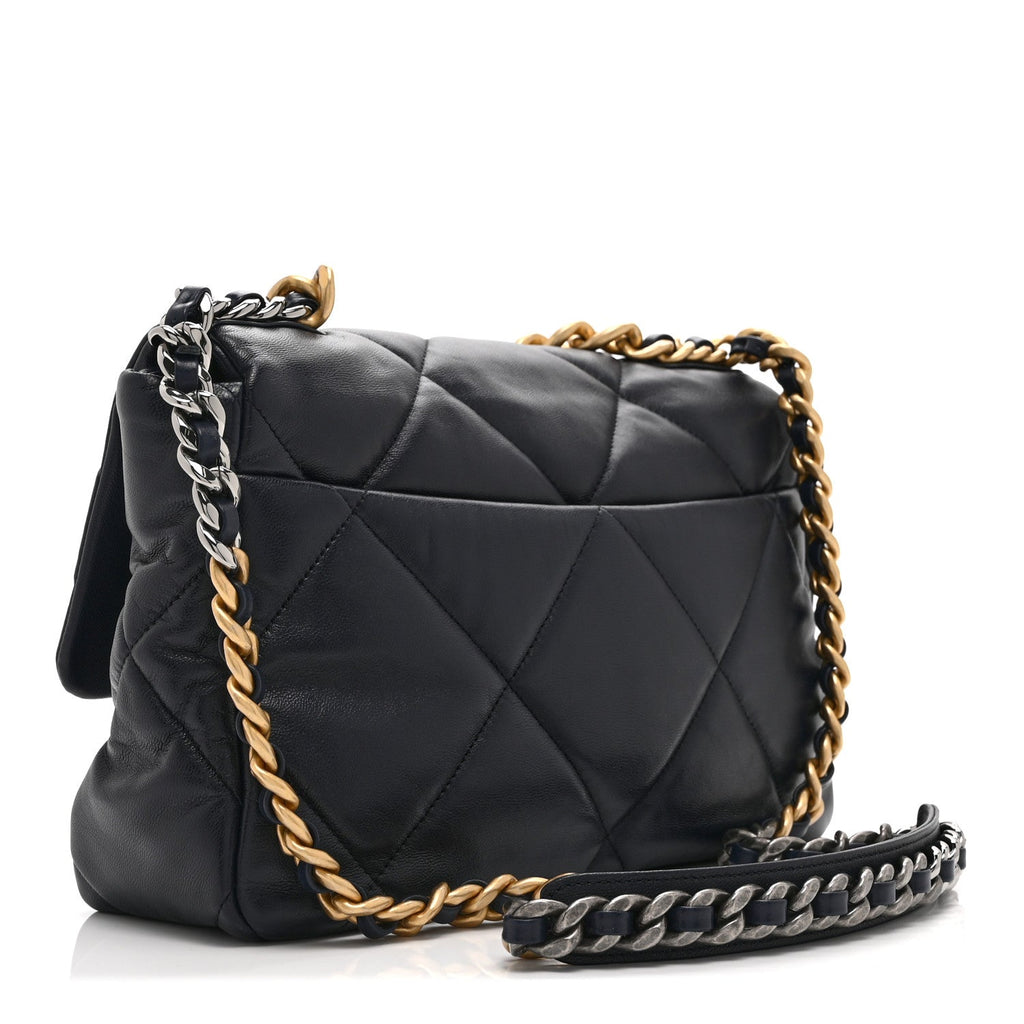 Chanel Lambskin Quilted Large Chanel 19 Flap Navy Blue
