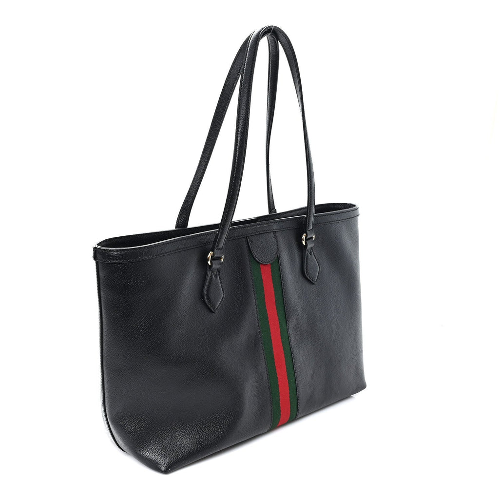 Gucci Textured Calfskin Web Medium Ophidia Shopping Tote Black