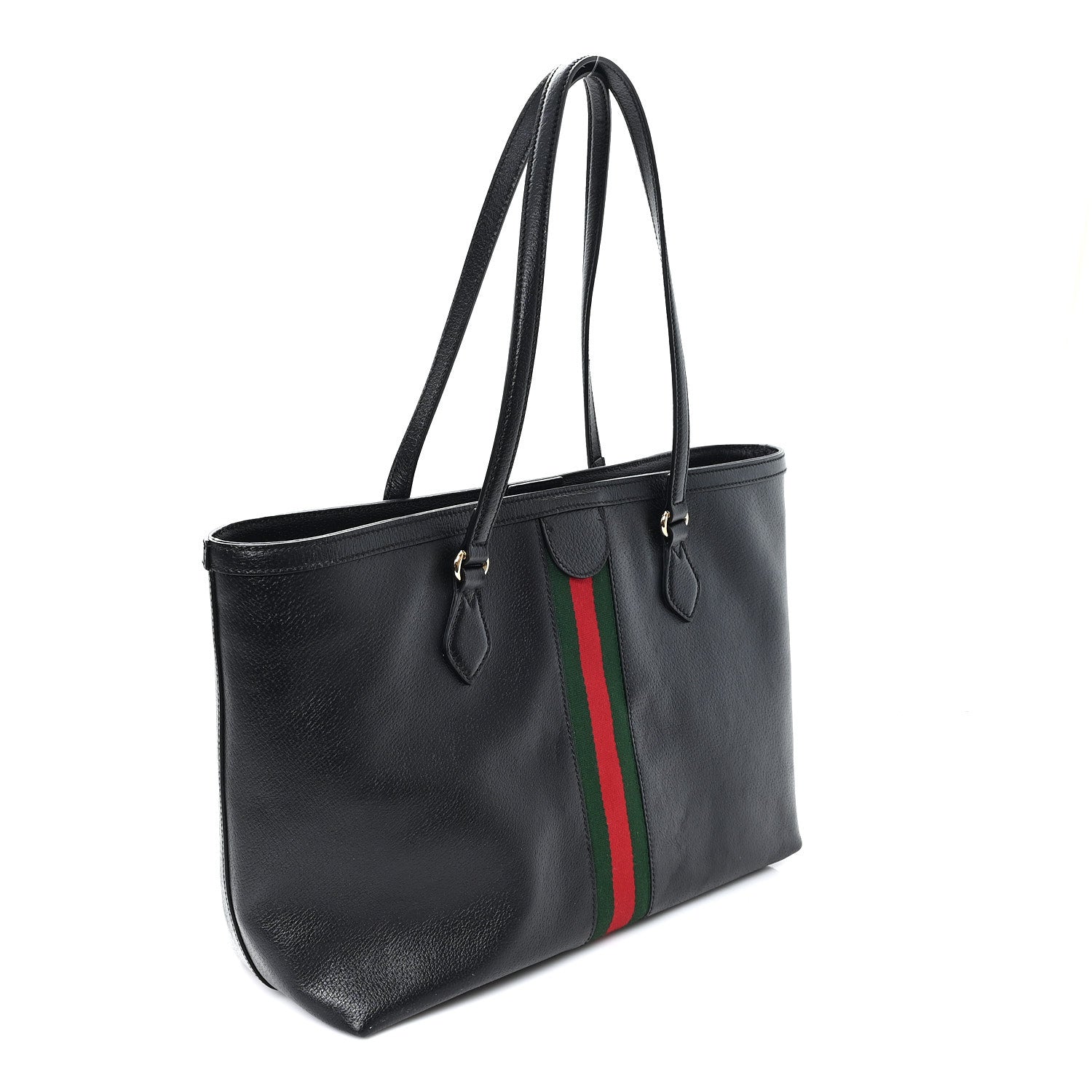 Gucci Textured Calfskin Web Medium Ophidia Shopping Tote Black