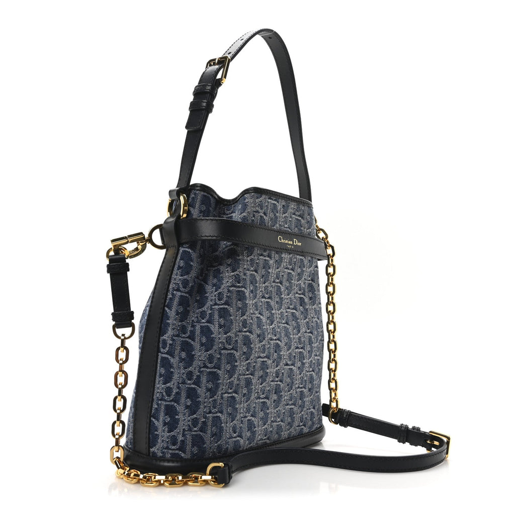 Christian Dior Denim Jacquard Oblique C'est Dior Bucket Bag Blue