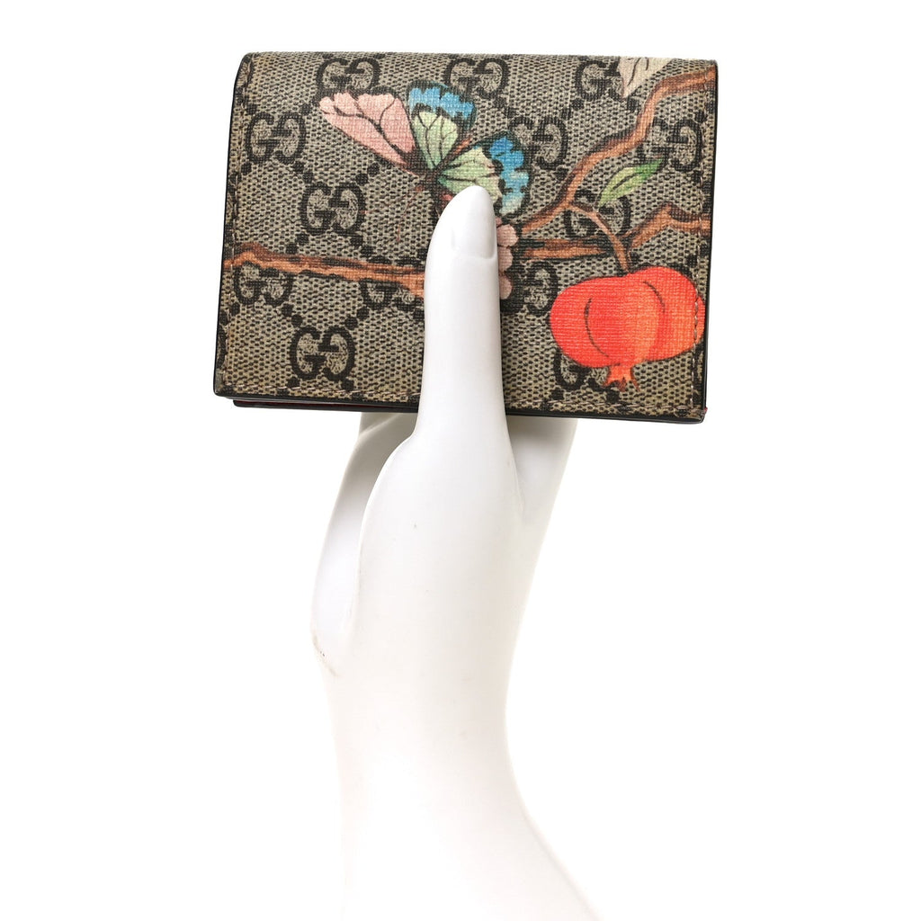 Gucci GG Supreme Monogram Tian Card Case Beige Multicolor Red