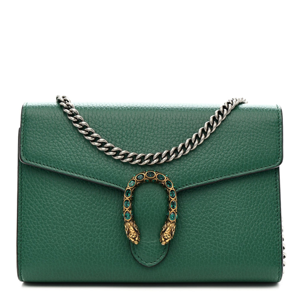Gucci Calfskin Mini Dionysus Chain Wallet Emerald