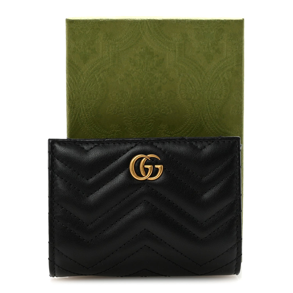 Gucci Calfskin Matelasse GG Marmont Card Case Wallet Black