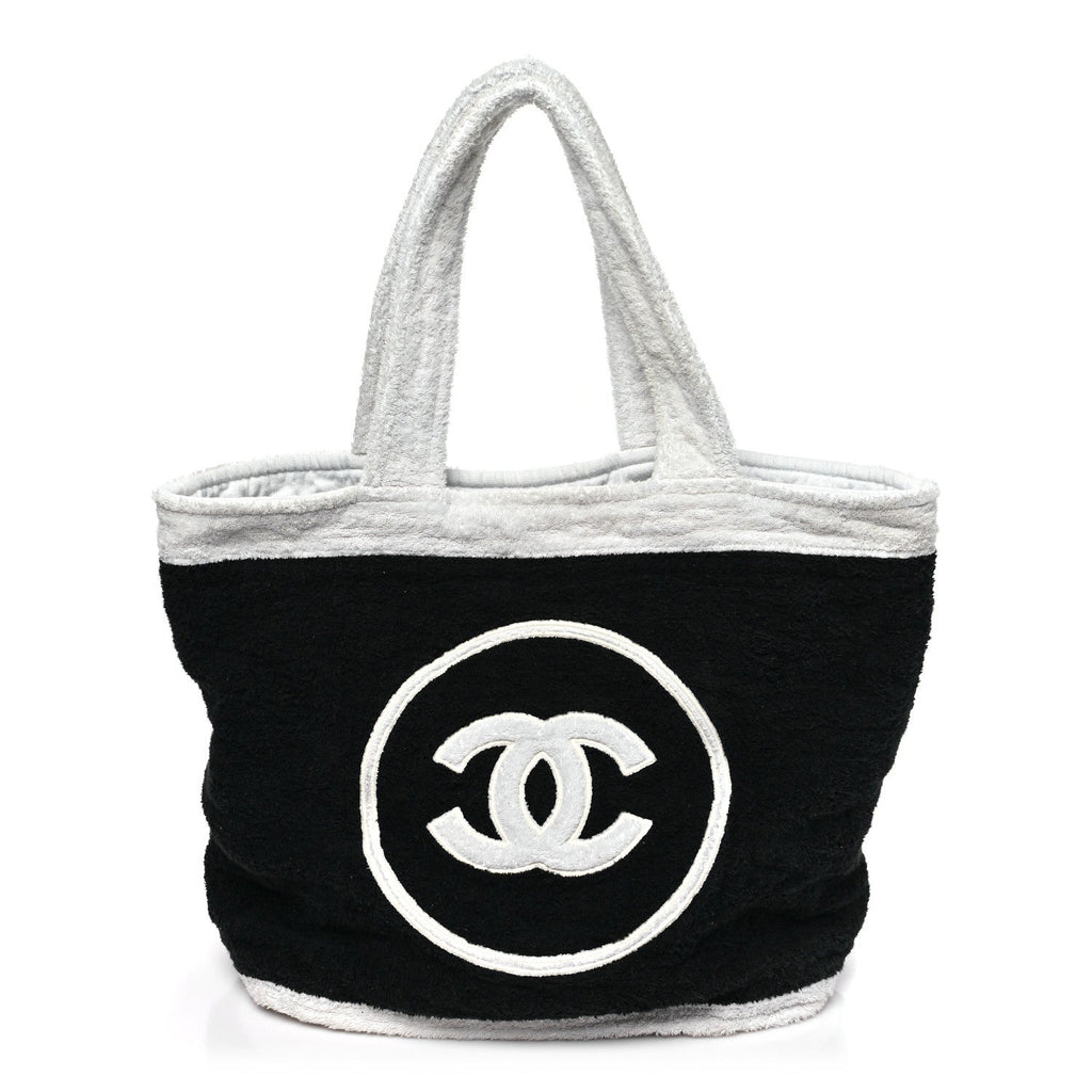 Chanel Terry Cotton CC Beach Tote Towel Set Black White