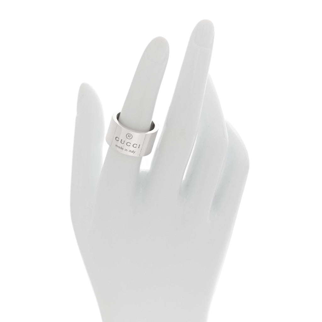 Gucci Sterling Silver 12mm Trademark Wide Band Ring 54 6.75