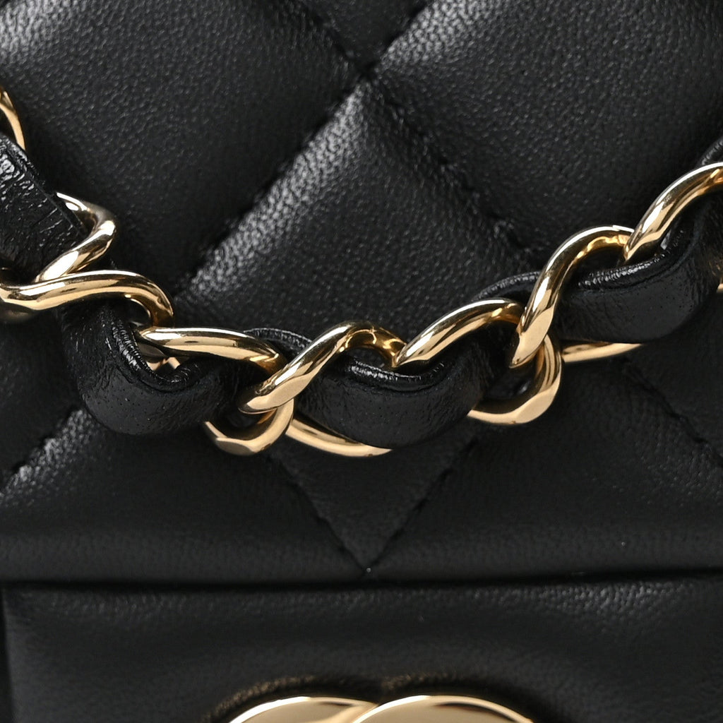 Chanel Lambskin Quilted Mini Rectangular Flap Black
