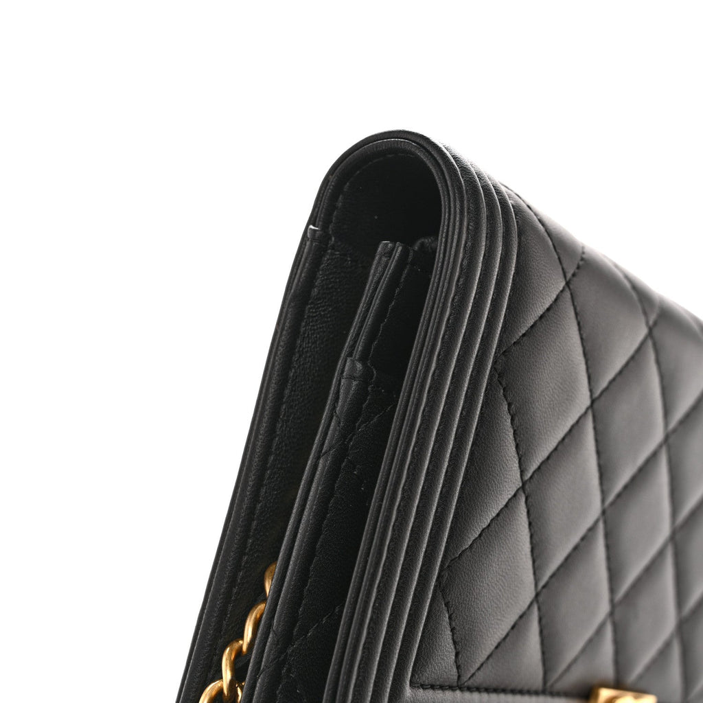 Chanel Lambskin Quilted Boy Wallet On Chain WOC Black