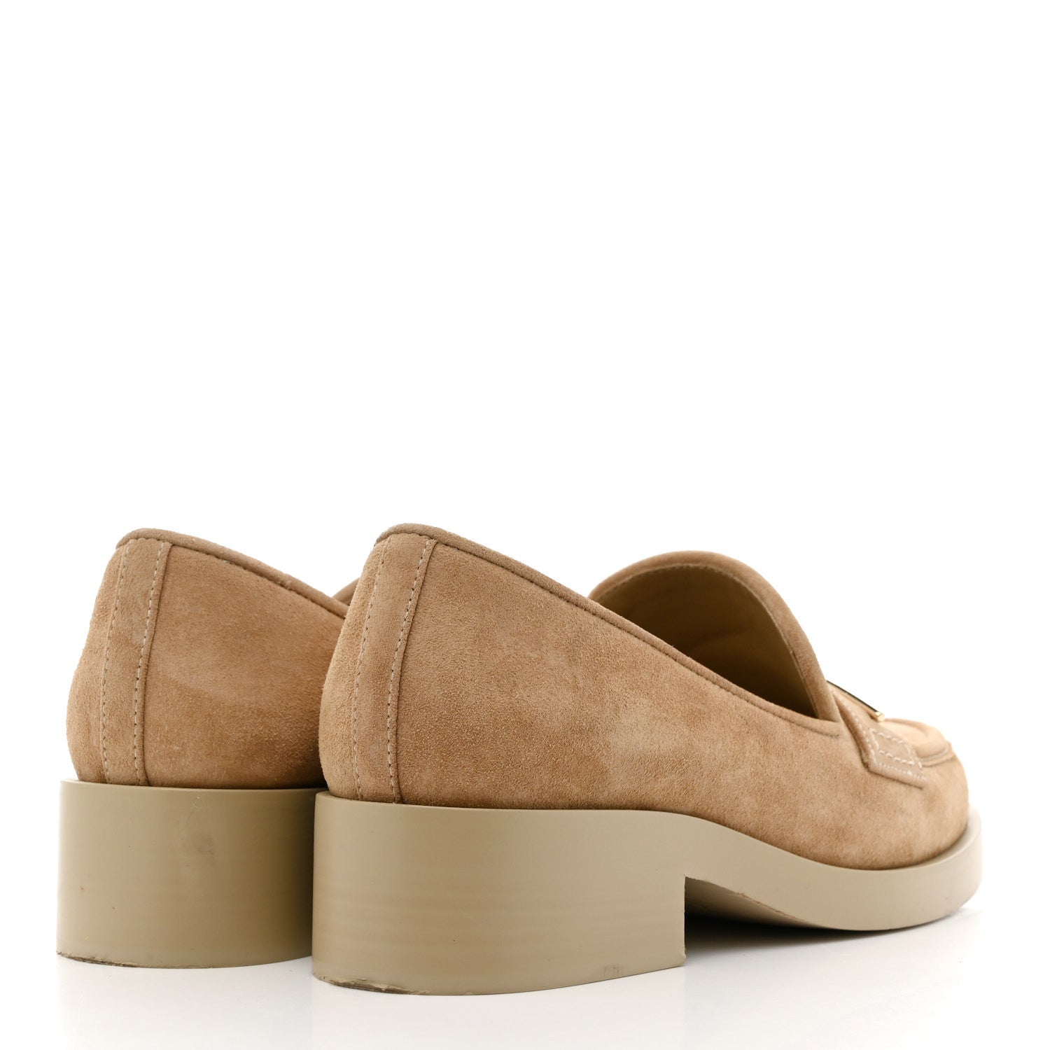 Chanel Suede Metal CC Mocassin Loafers 37 Beige