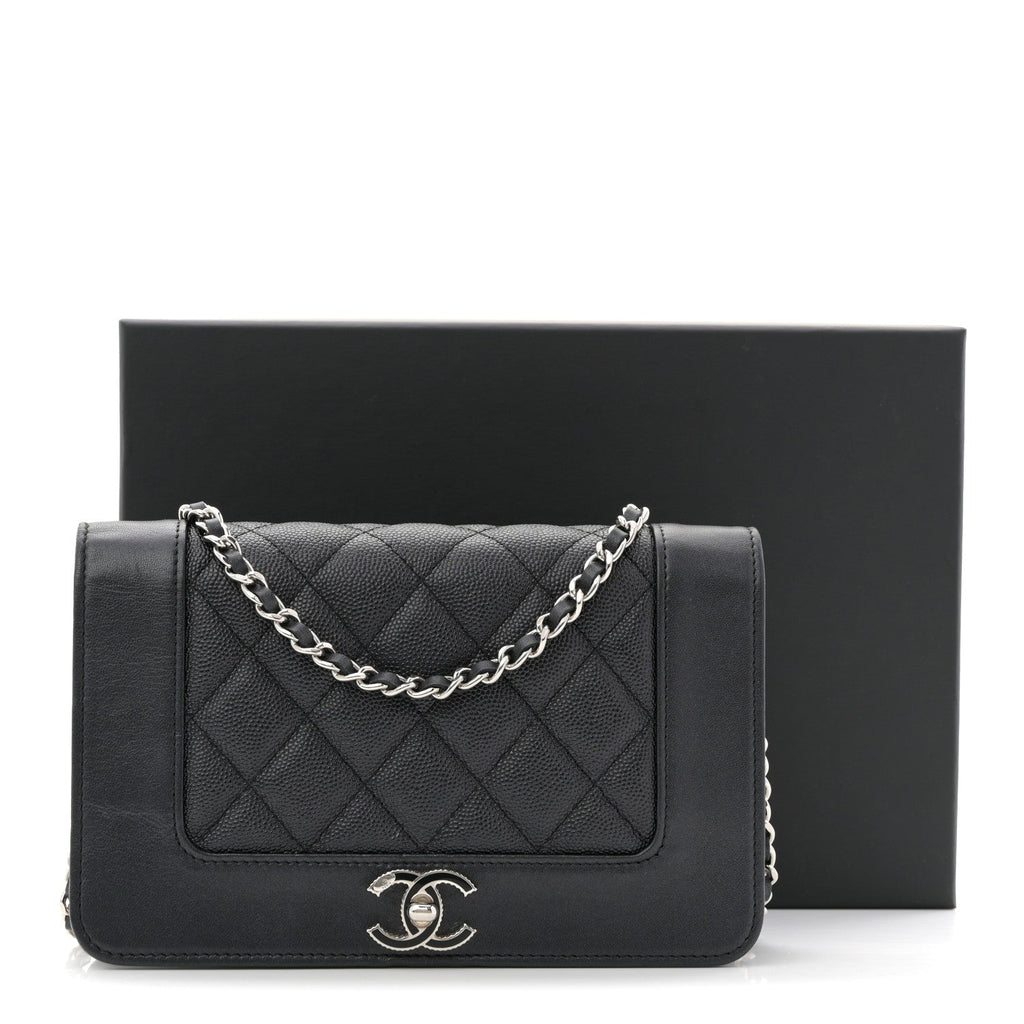 Chanel Caviar Quilted Vintage Mademoiselle Wallet On Chain WOC Black