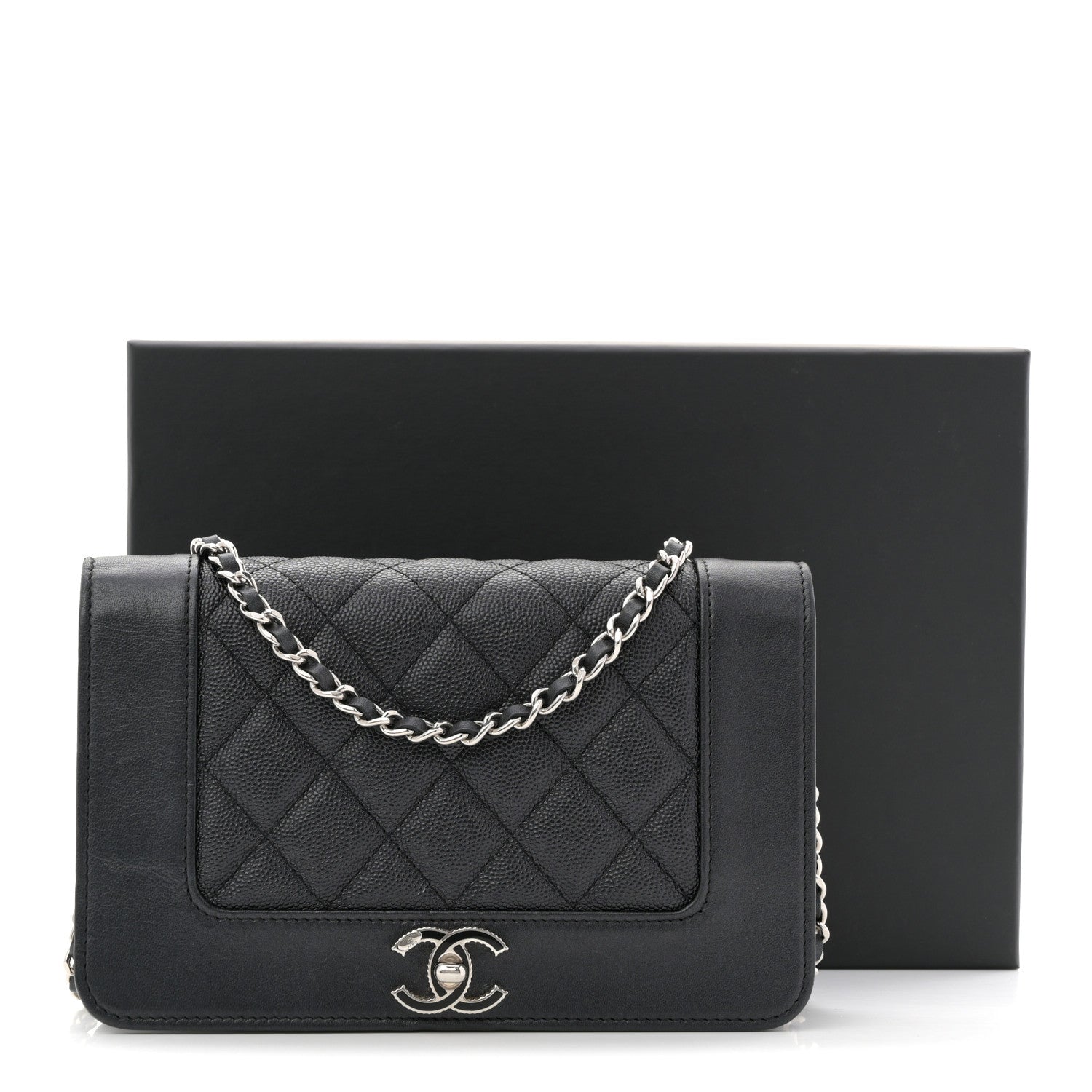 Chanel Caviar Quilted Vintage Mademoiselle Wallet On Chain WOC Black