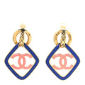 Metal Enamel Quilted CC Drop Earrings Gold Blue Pink