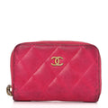 Lambskin Quilted Zip Coin Purse Fuchsia