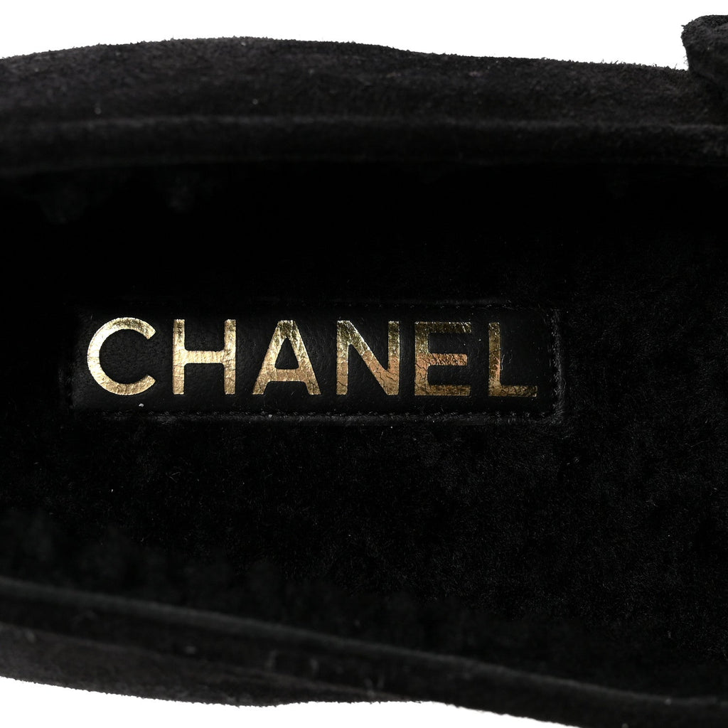Chanel Suede Cap Toe CC Mary Jane Flats 37 Black