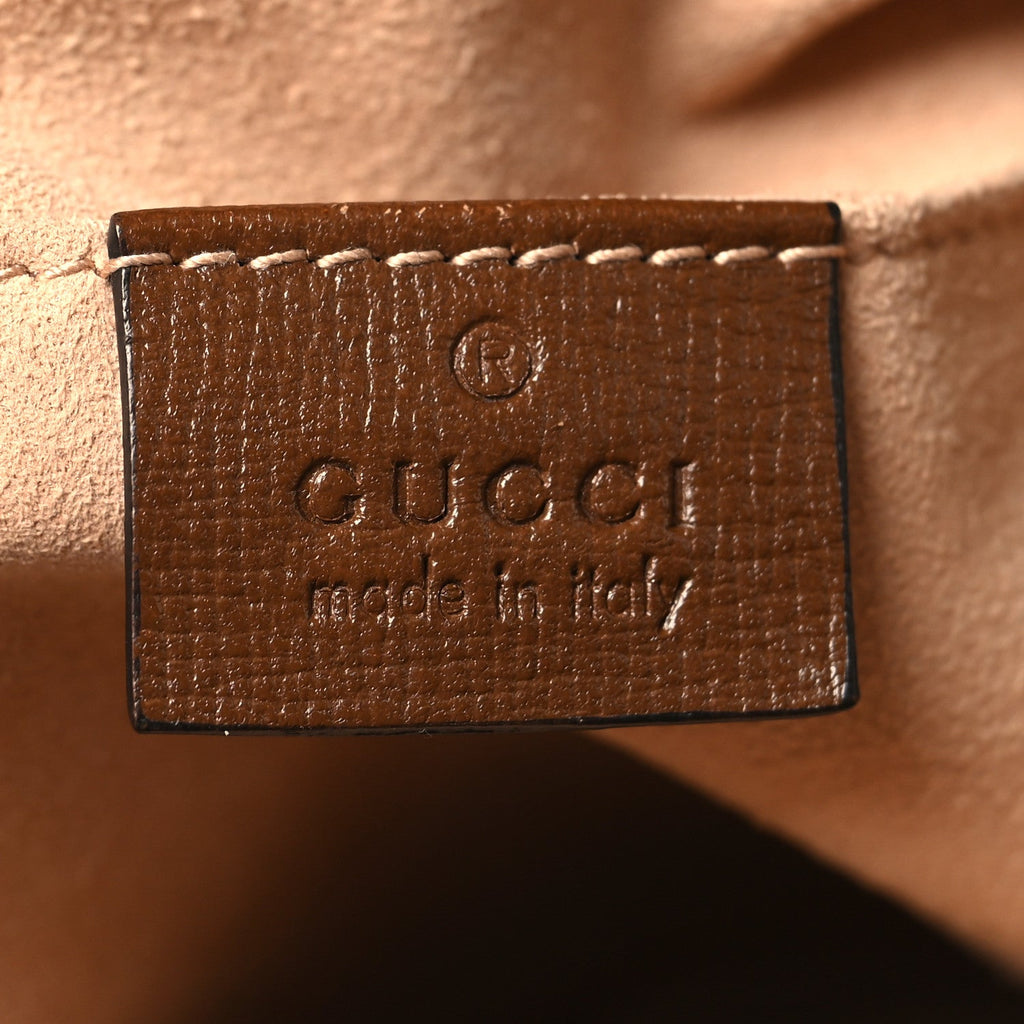 Gucci Monogram Textured Calfskin Horsebit 1955 Drawstring Bucket Bag Beige Brown Sugar