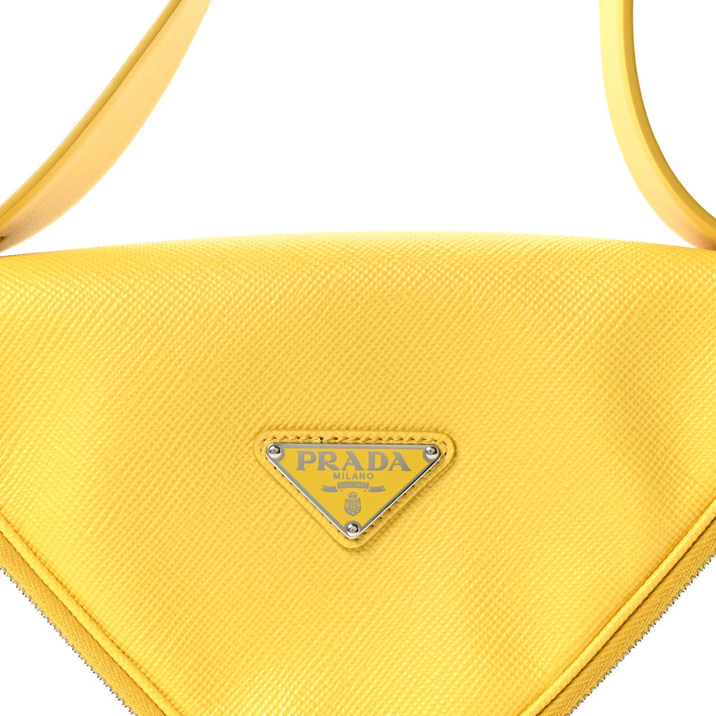 Prada Saffiano Triangle Shoulder Belt Bag Sunny Yellow