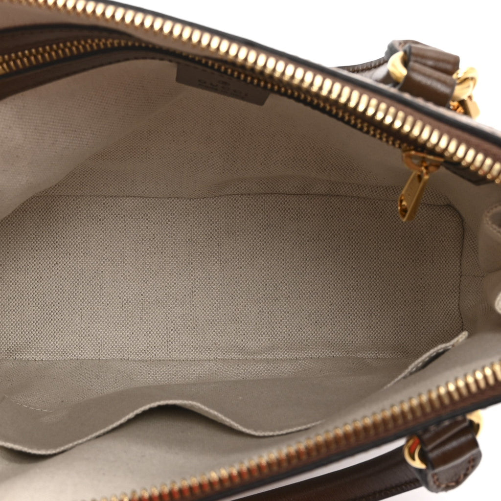 Gucci GG Supreme Monogram Azalea Calfskin Small Horsebit 1955 Top Handle Bag Beige Ebony Brown Sugar