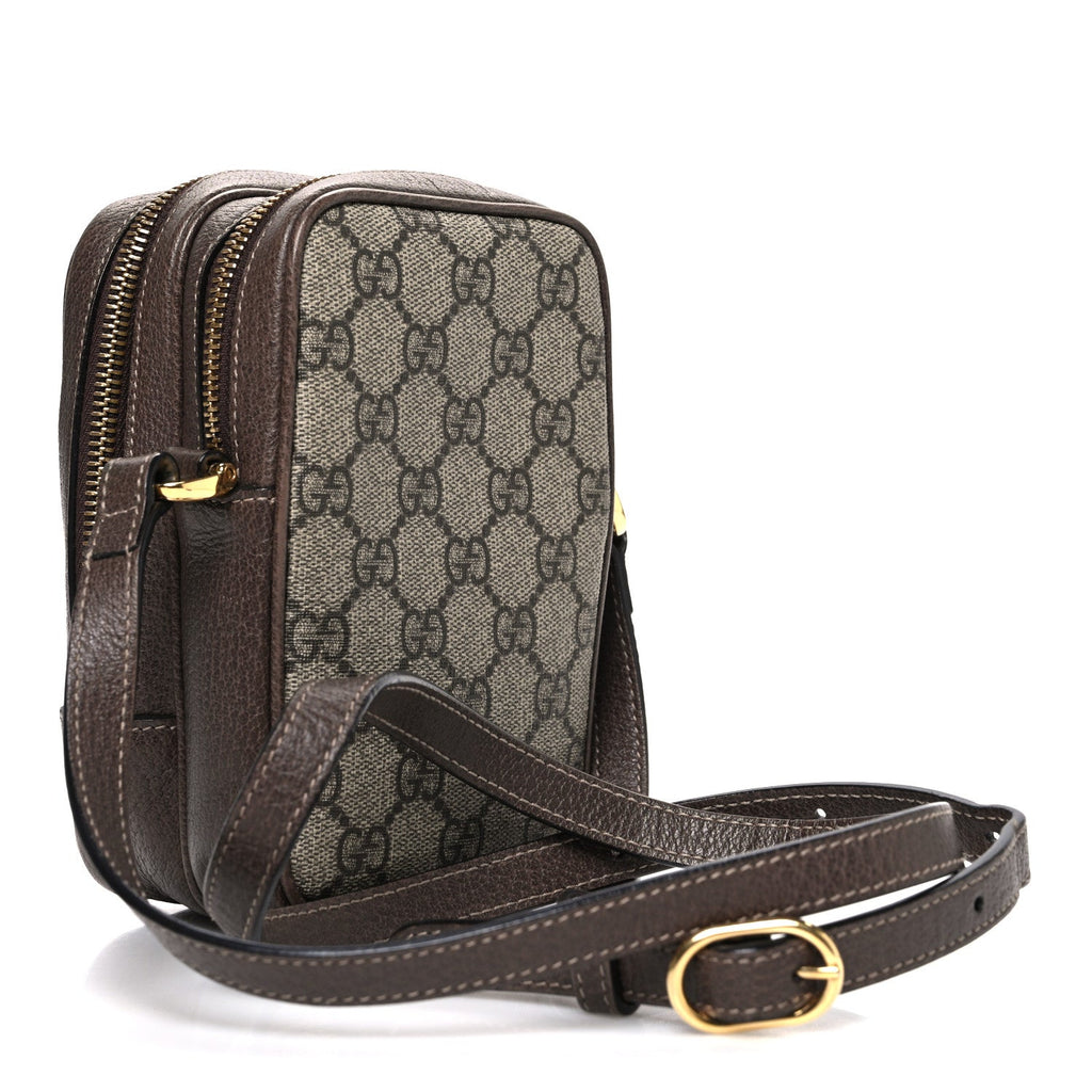 Gucci GG Supreme Monogram Web Mini Ophidia Double Zip Crossbody Bag Beige New Acero