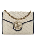 Gucci Vintage Effect Calfskin Matelasse Diagonal Torchon GG Marmont Chain Wallet Mystic White Blue Agata