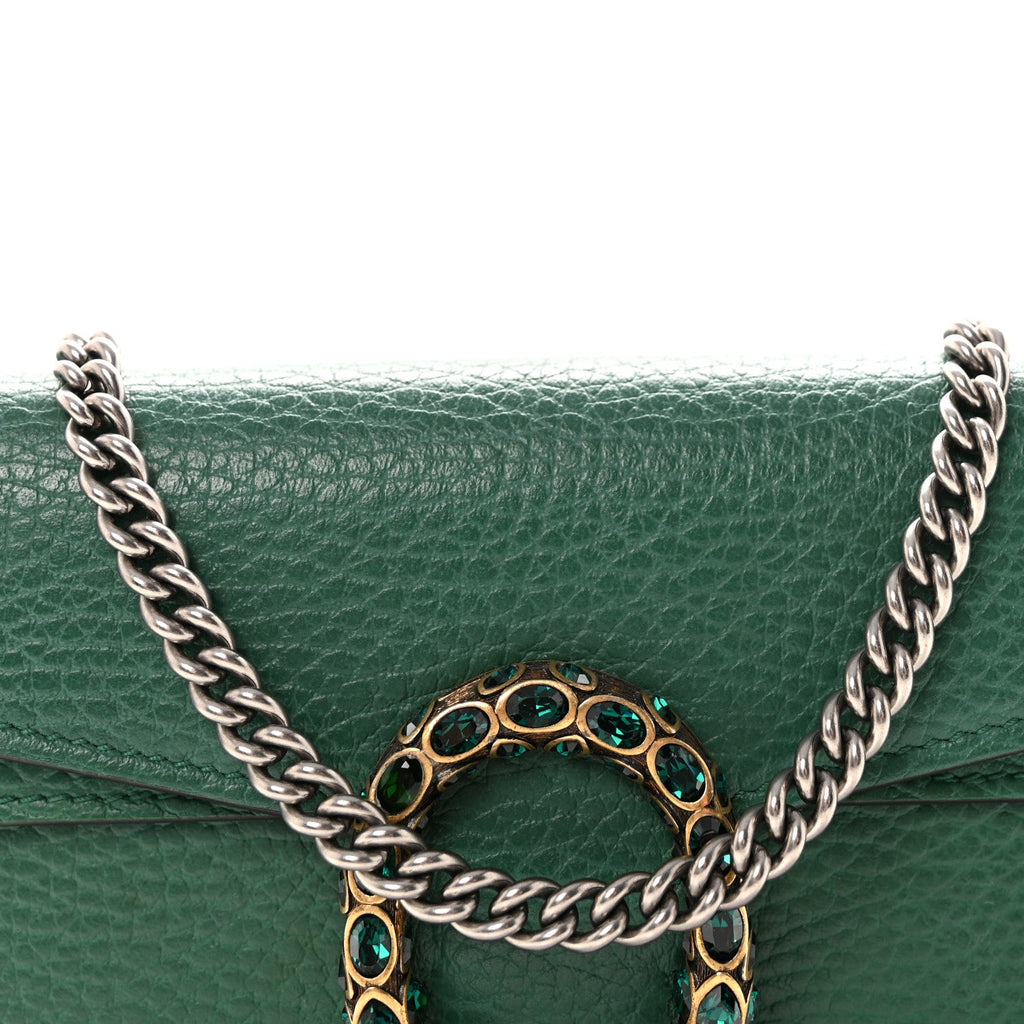 Gucci Dollar Calfskin Crystal Super Mini Dionysus Shoulder Bag Emerald