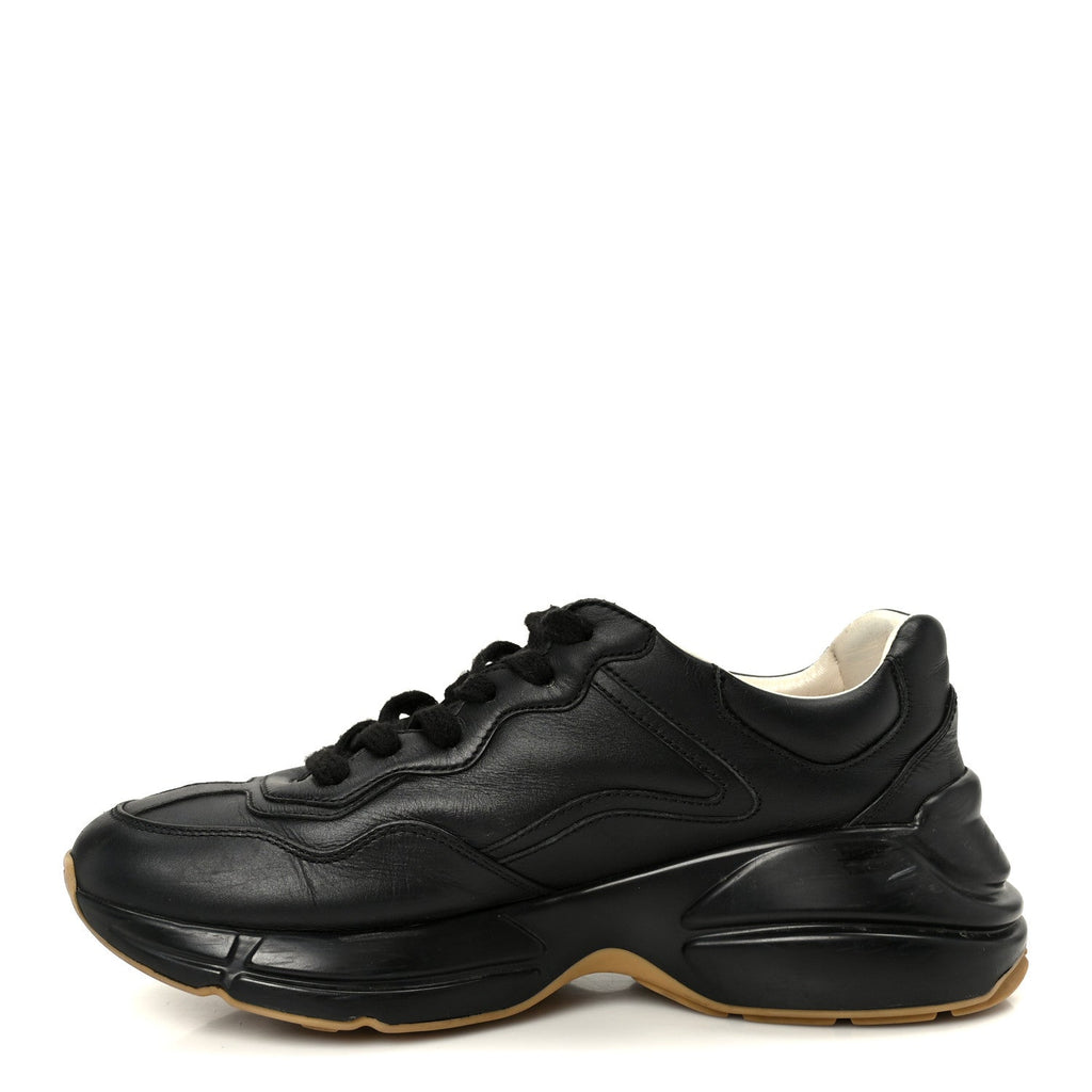 Gucci Calfskin Iridescent Logo Womens Rhyton Sneakers 38 Black