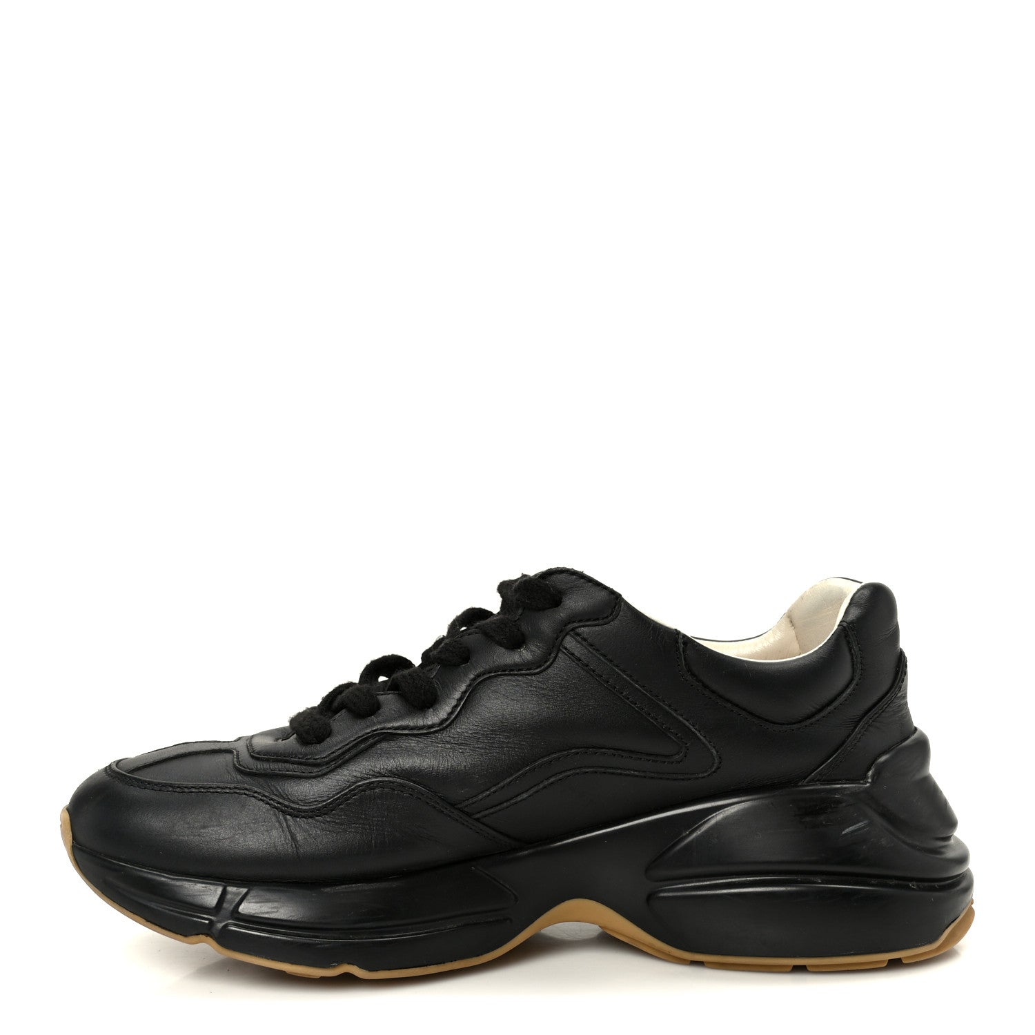 Gucci Calfskin Iridescent Logo Womens Rhyton Sneakers 38 Black