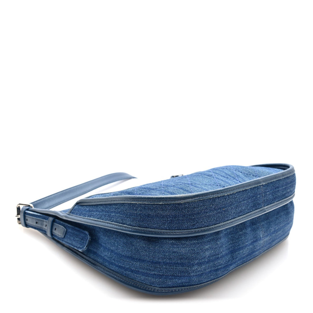 Chanel Denim Quilted Jungle Stroll Hobo Bag Blue