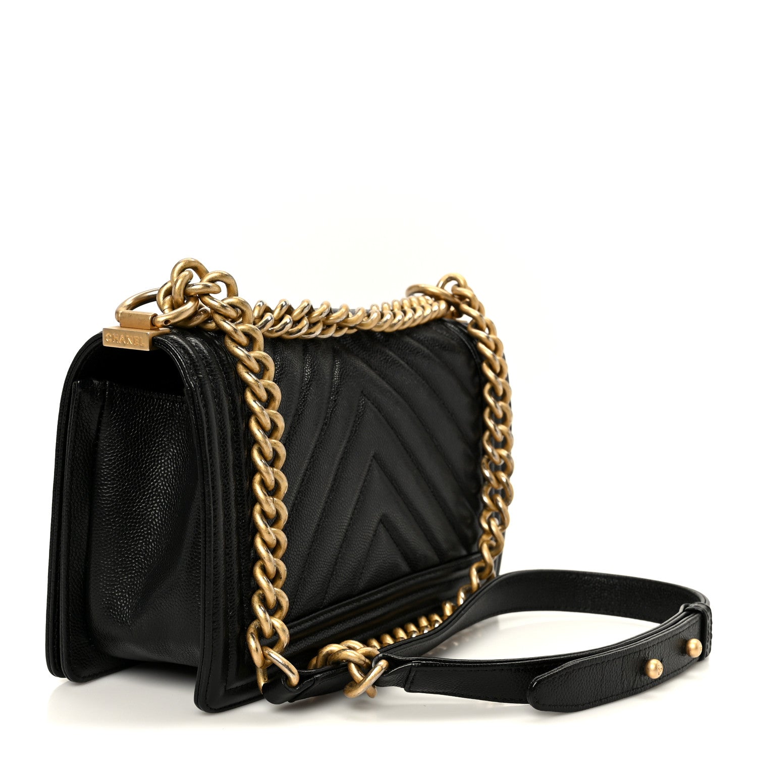Chanel Caviar Chevron Quilted Medium Boy Flap Black
