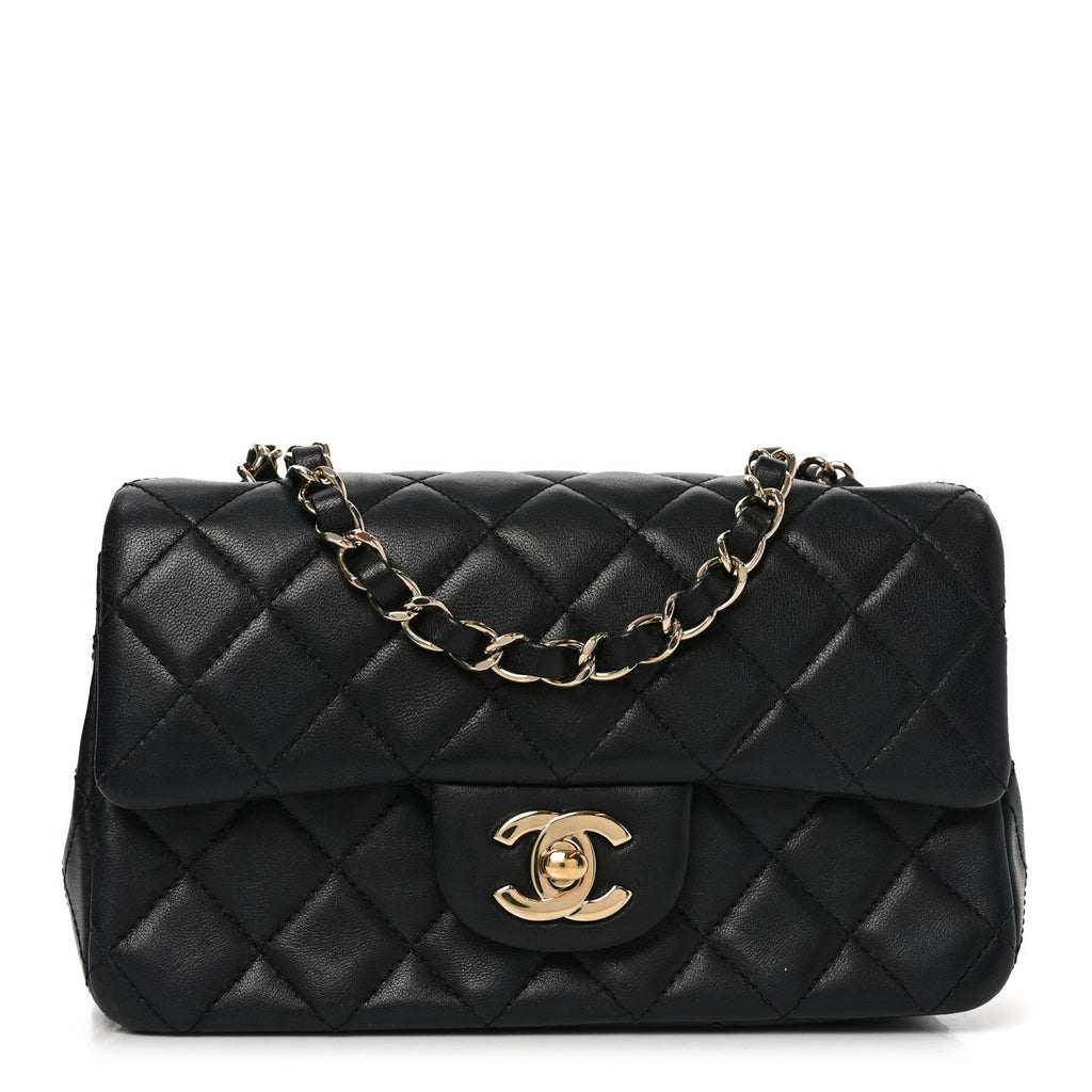 Chanel Lambskin Quilted Mini Rectangular Flap Black